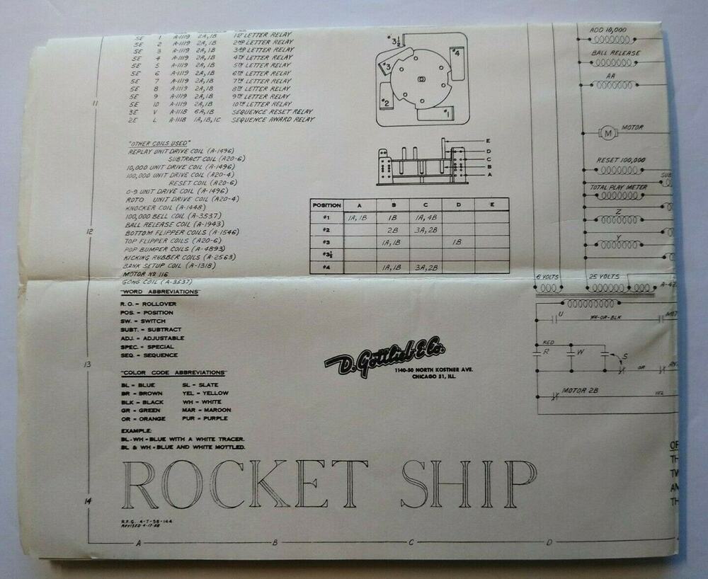 Rocket Ship 1958 Pinball Machine Game Repair Schematic Wiring Diagram Original